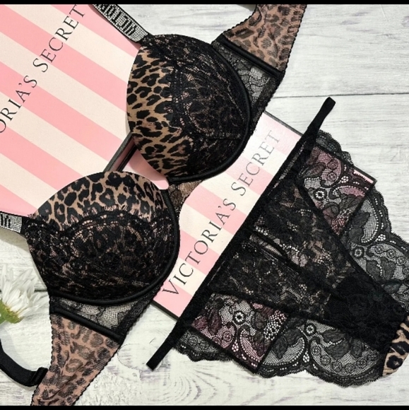 V.S.- 2pc Shine Strap Push Up Bra & Satin/Lace Cheekies-32DD /Large - Picture 4 of 4